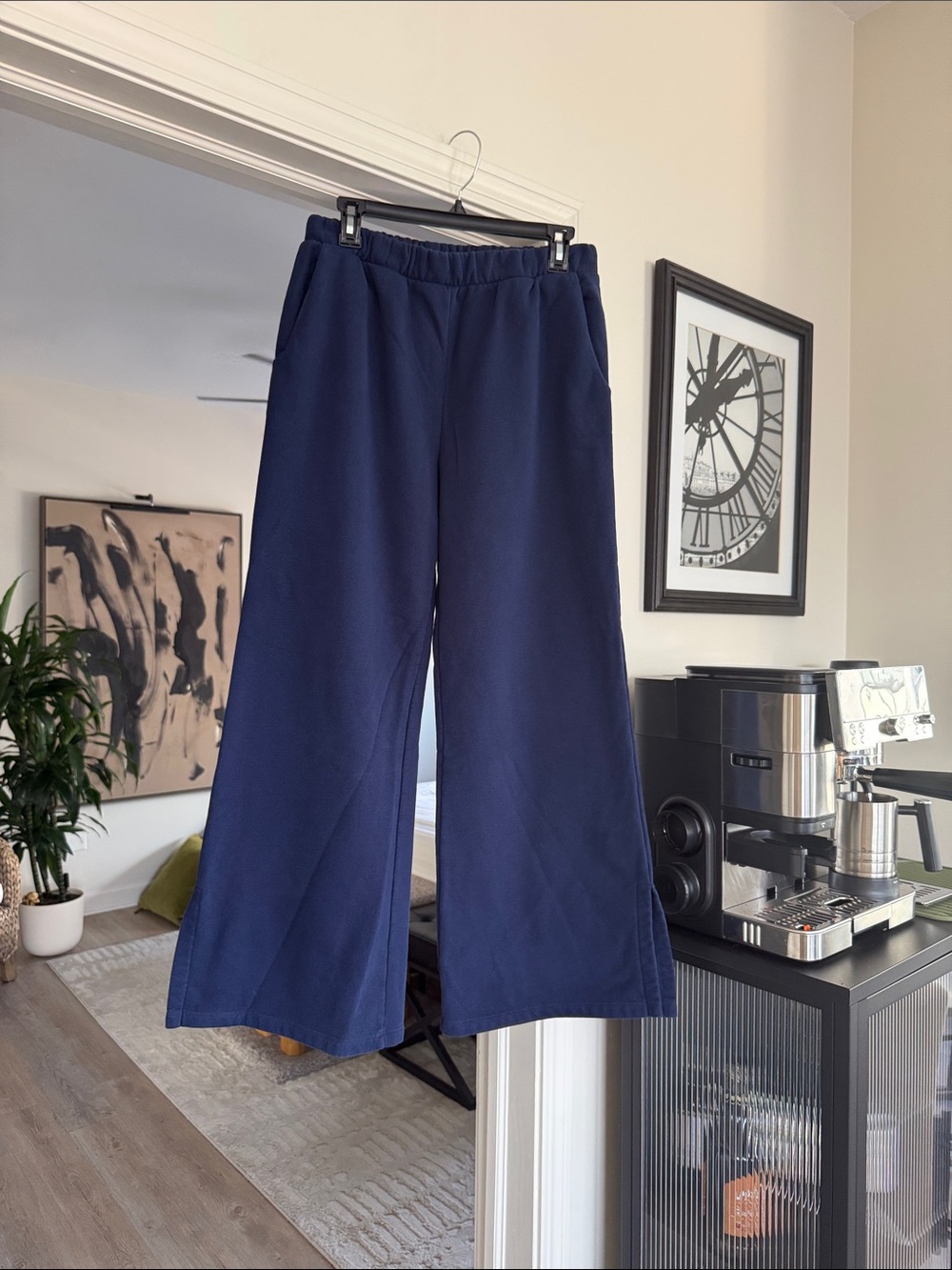 Beyond Yoga Navy Wide-Leg Pull-On Track Pants. Super comfortable and fun!